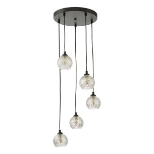 Federico 5 Light Cluster Pendant Matt Black With Clear/Wire Glass