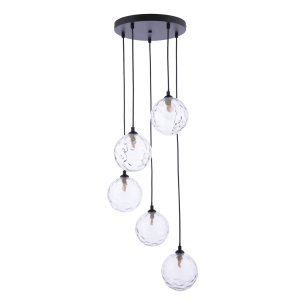 Federico 5 Light Cluster Pendant Matt Black With Clear Dimpled Glass