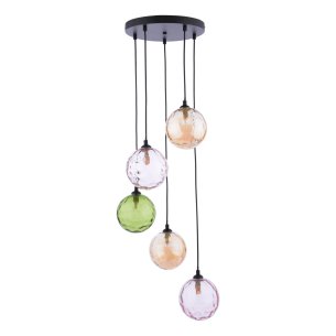 Federico 5 Light Cluster Pendant Matt Black and Moulded Glass