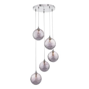 Federico 5 Light Cluster Pendant Polished Chrome With Smoked Dimpled Glass