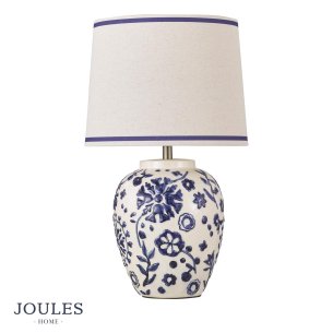 Joules Normanby Table Lamp Blue Ceramic and Antique Brass With Shade