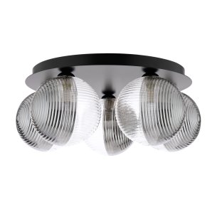 Foley 5 Light Flush Matt Black With Smoked/Clear Ribbed Glass