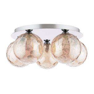 Foley 5 Light Flush Polished Chrome With Amber Dimpled Glass