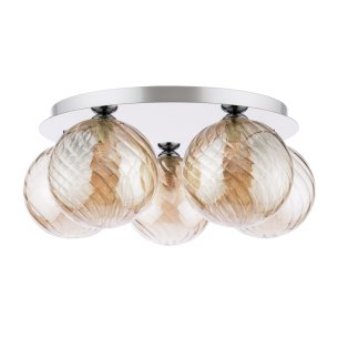 Foley 5 Light Flush Polished Chrome With Twisted Amber Glass