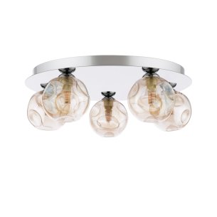 Foley 5 Light Flush Polished Chrome With Closed Organic Amber Glass