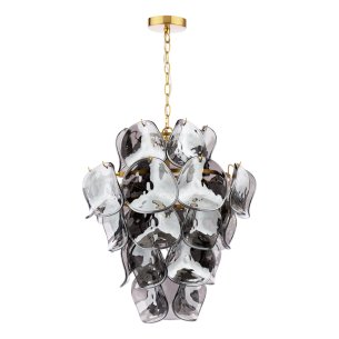 Genoa 8 Light Pendant Natural Brass and Smoked Glass