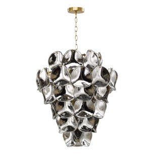 Genoa 12 Light Chandelier Natural Brass and Smoked Glass