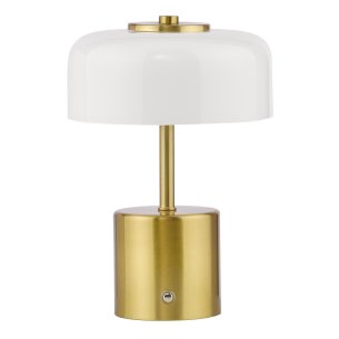 Gidget Rechargeable Table Lamp Natural Brass and Opal Glass LED