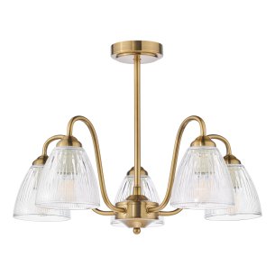Glynis 5 Light Semi-Flush Antique Bronze and Ribbed Glass