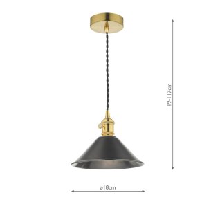 Hadano Pendant Natural Brass and Pewter Metal Shade 18cm