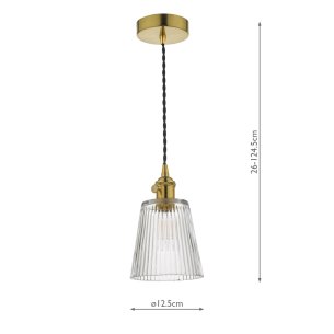Hadano Pendant Natural Brass and Clear Ribbed Glass Shade