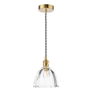 Hadano Pendant Natural Brass and Scalloped Bell Glass Shade