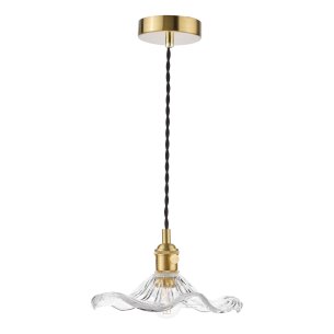 Hadano Pendant Natural Brass and Wavy Glass Shade