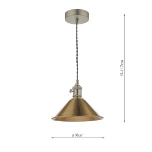 Hadano Pendant Antique Chrome and Aged Brass Metal Shade 18cm