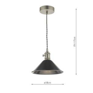 Hadano Pendant Antique Chrome and Pewter Metal Shade 18cm