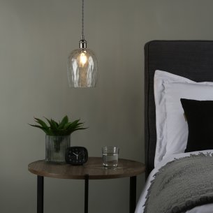 Hadano Pendant Antique Chrome and Clear Dimpled Glass Shade