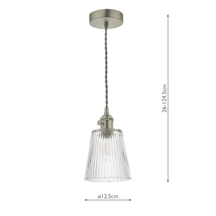 Hadano Pendant Antique Chrome and Clear Ribbed Glass Shade