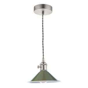 Hadano 1 Light Pendant Antique Chrome With Olive Green Shade