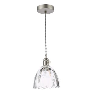 Hadano Pendant Antique Chrome and Scalloped Bell Glass Shade