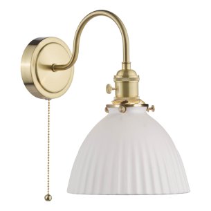 Hadano Wall Light Natural Brass and White Domed Ceramic Shade
