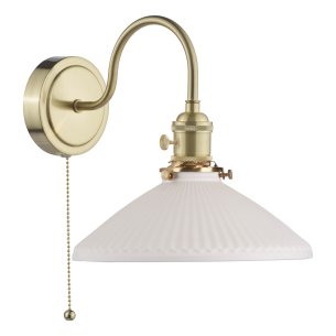 Hadano Wall Light Natural Brass and White Shallow Ceramic Shade