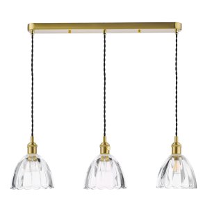 Hadano 3 Light Bar Pendant Natural Brass and Scalloped Bell Glass