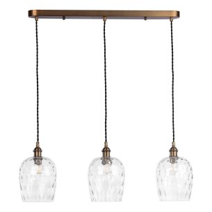 Hadano 3 Light Bar Pendant Antique Bronze with Clear Dimpled Glass Shades