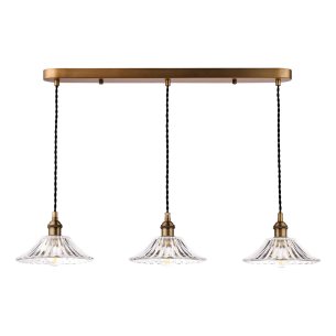 Hadano 3 Light Bar Pendant Antique Bronze with Clear Flared Glass Shades