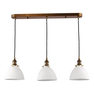 Hadano 3 Light Bar Pendant Antique Bronze with White Domed Ceramic Shades