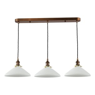 Hadano 3 Light Bar Pendant Antique Bronze with White Shallow Ceramic Shades