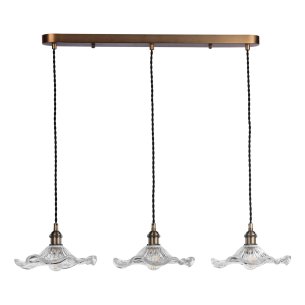 Hadano 3 Light Bar Pendant Antique Bronze with Wavy Glass Shades