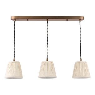 Hadano 3 Light Bar Pendant Antique Bronze with Natural Linen Pleated Shades