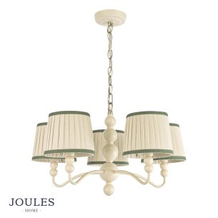 Joules Harewood 5 Light Shadelier Matt Cream and Matt Antique Brass With Shade