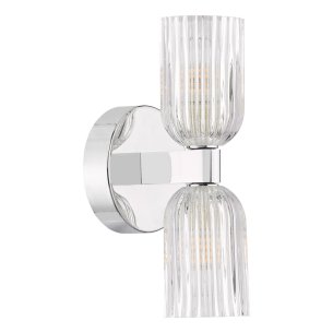 Hilaria 2 Light Bathroom Wall Light Polished Chrome and Ribbed Glass IP44