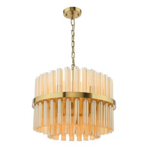 Imani 12 Light Pendant Natural Brass and Champagne Ribbed Glass