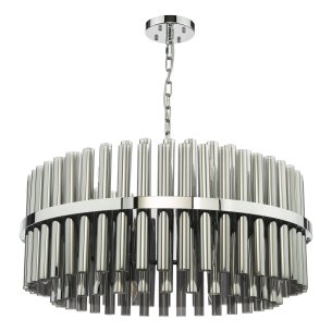 Imani 16 Light Pendant Polished Chrome and Smoked Ribbed Glass
