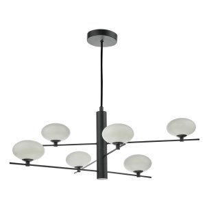 Jasper 6 Light Pendant Matt Black Opal Glass 