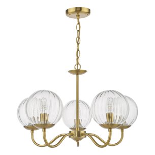 Jocelyn 5 Light Armed Pendant Natural Brass and Glass