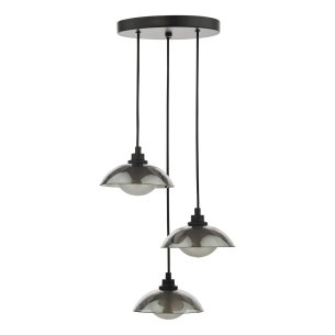Kadience 3 Light Cluster Pendant Satin Black and Smoked Glass