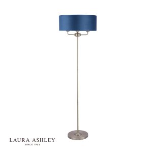 Laura Ashley Sorrento 3 Light Floor Lamp Matt Antique Brass & Blue Shade