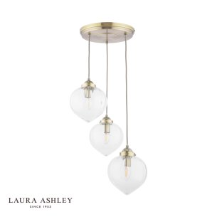Laura Ashley Whitham 3 Light Cluster Pendant Antique Brass and Ribbed Glass