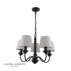 Laura Ashley Norbury 5 Light Armed Pendant Matt Black With Shade