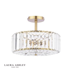 Laura Ashley Fernhurst 3 Light Semi-Flush Crystal and Antique Brass