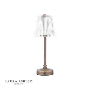 Laura Ashley Callaghan Rechargeable Table Lamp Matt Antique Brass and Ribbed Glass LED