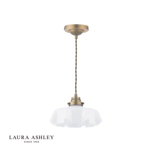 Laura Ashley Banham Pendant Matt Antique Brass and White Glass