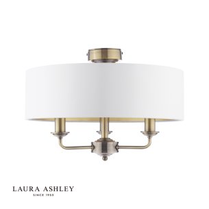 Laura Ashley Sorrento 3 Light Semi-Flush Antique Brass With Ivory Shade