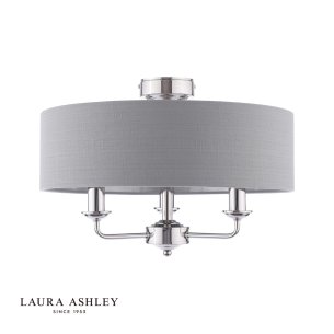 Laura Ashley Sorrento 3 Light Semi-Flush Polished Nickel With Charcoal Shade
