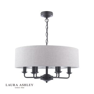 Laura Ashley Sorrento 6 Light Shadelier Matt Black With Natural Shade