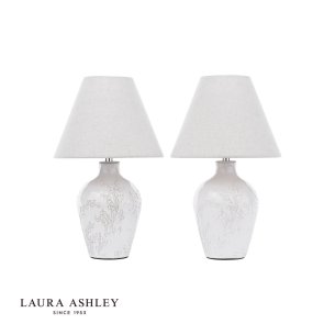 Laura Ashley Pussywillow Twin Pack Table Lamp Cream Ceramic and Polished Chrome With Shade