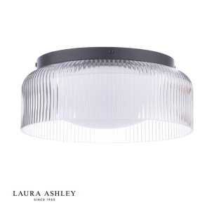Laura Ashley Charissa Bathroom Ceiling Light Matt Black and Ribbed Glass IP44